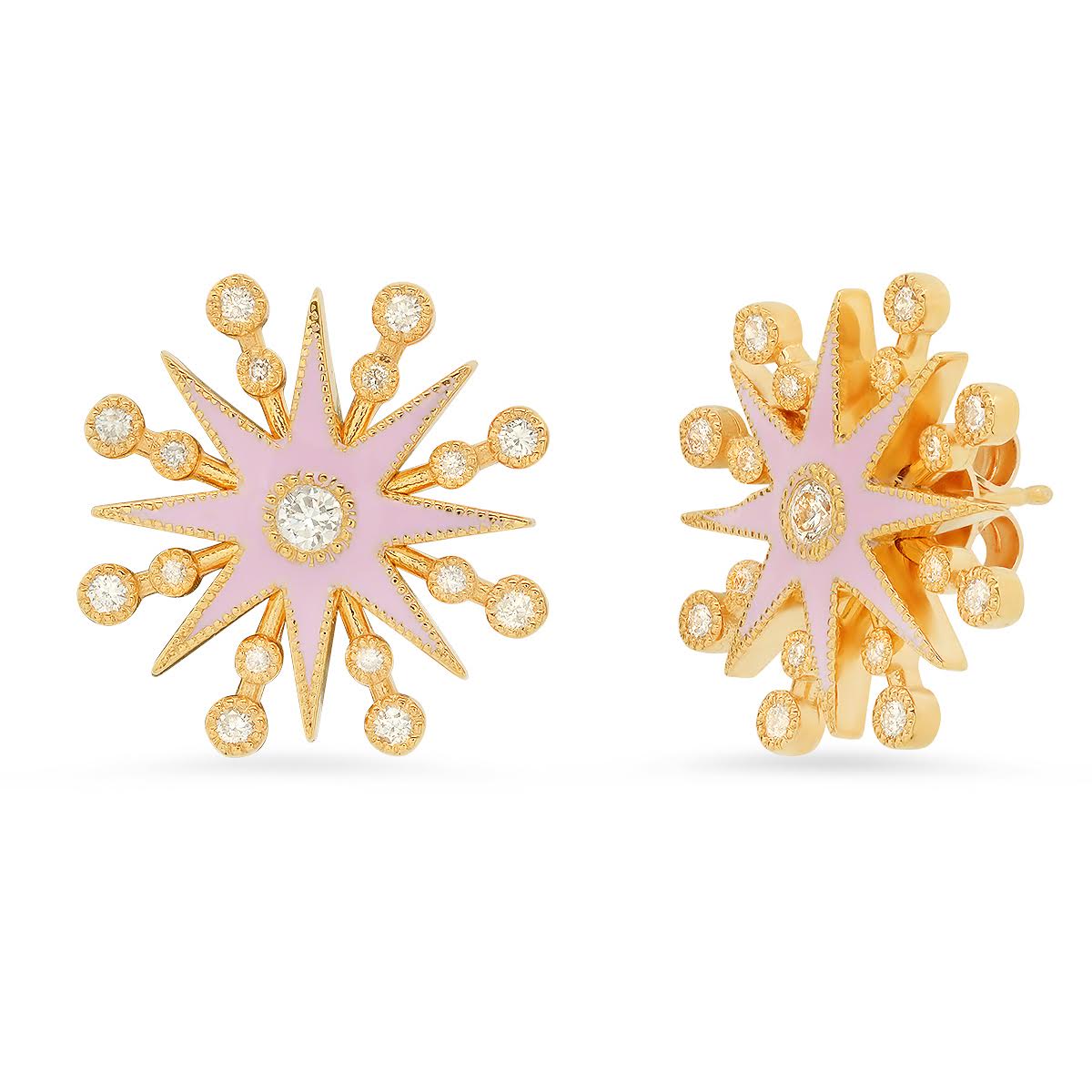 Pink Enamel Star Diamond Stud