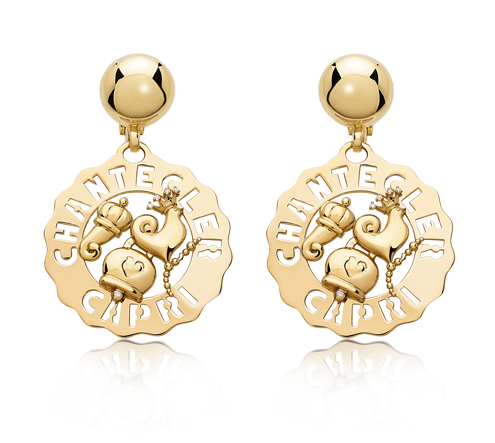 Chantecler Small Rooster Campanella Horn Earrings