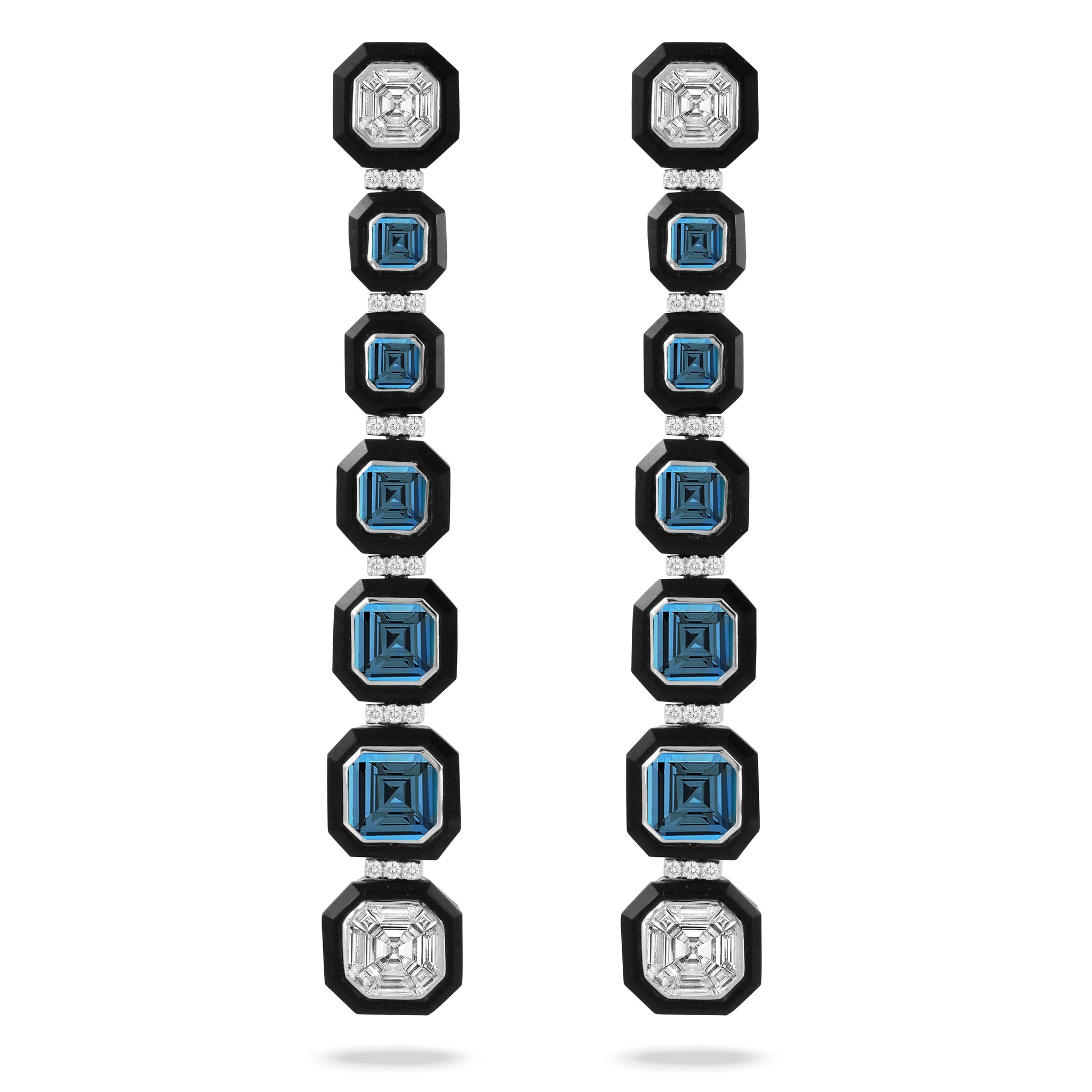 Mondrian Onyx & London Blue Topaz Earring